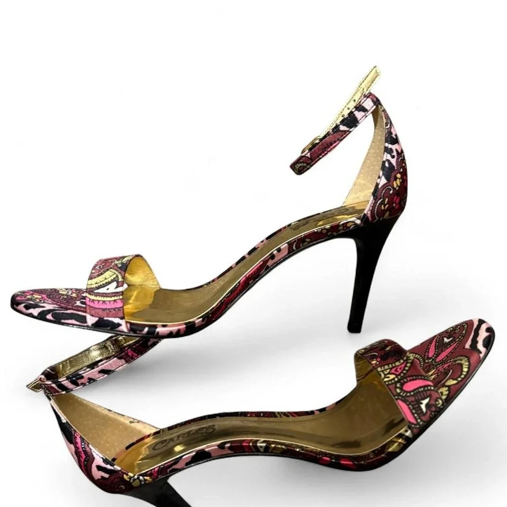 Carlos Santana Sunset Paisley Heels 7M Y2K Pink Gold Stiletto